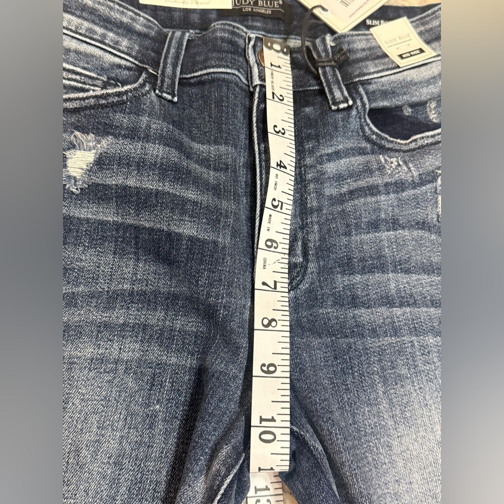 Judy Blue Distressed Flare Jeans - Blue - Picture 9 of 15